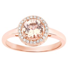 Anillo de morganita con diamantes de 0,8 quilates en oro rosa de 14K