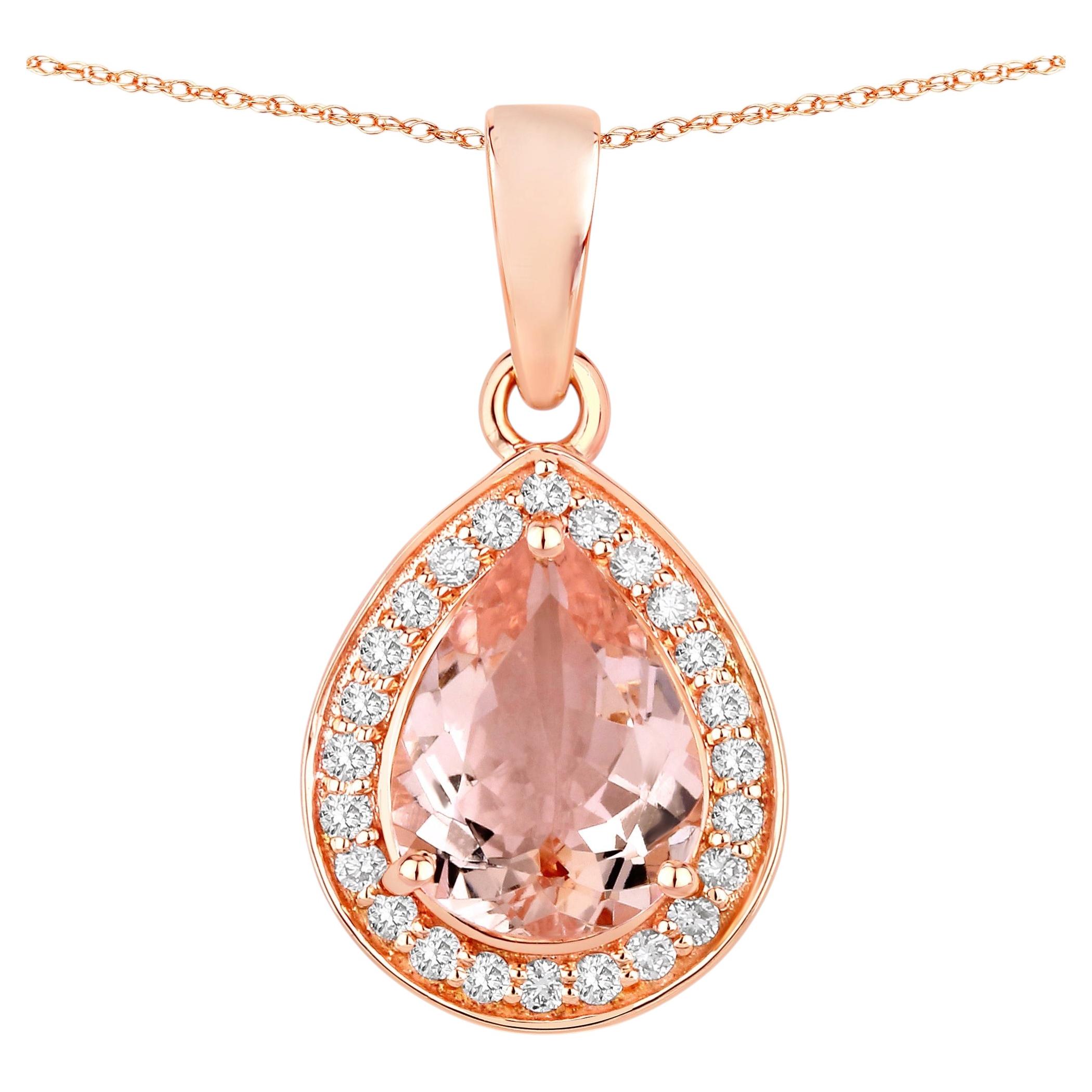 Morganite Pendant With Diamonds 1.38 Carats 14K Rose Gold For Sale