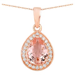 Morganite Pendant With Diamonds 1.38 Carats 14K Rose Gold
