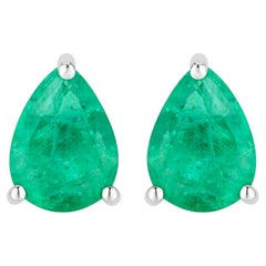 Zambian Emerald Stud Earrings 0.68 Carats 14K White Gold