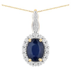 Blue Sapphire Pendant With Diamonds 1.75 Carats 14K Yellow Gold