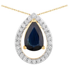 Blue Sapphire Pendant With Diamonds 1.12 Carats 14K Yellow Gold