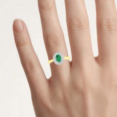 Zambian Emerald Ring With Diamonds 0.84 Carats 14K Yellow Gold