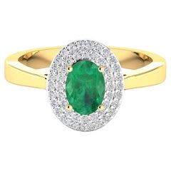 Zambian Emerald Ring With Diamonds 0.84 Carats 14K Yellow Gold