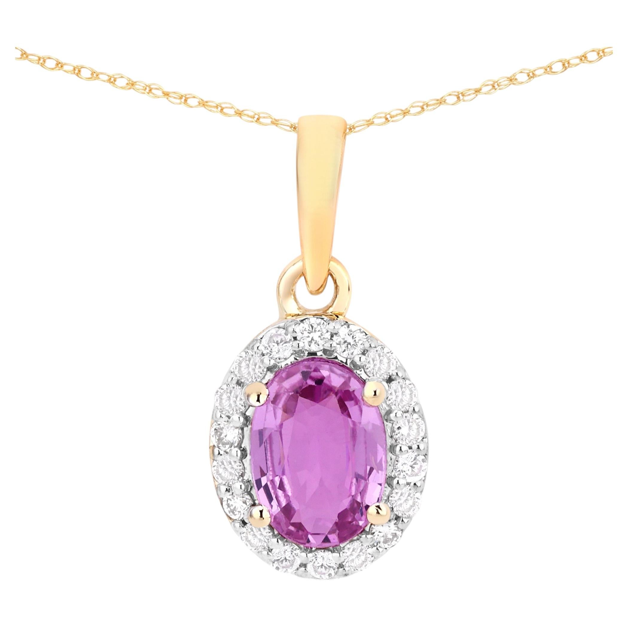 Pendentif en saphir rose serti de diamants (0,96 carat), en or jaune 14 carats