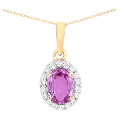 Pendentif en saphir rose serti de diamants (0,96 carat), en or jaune 14 carats