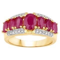 Ruby Ring With Diamonds 2.54 Carats Gold Plated Silver