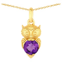 Amethyst Owl Pendant 0.72 Carats Gold Plated Silver