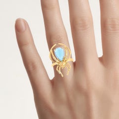 Blue Topaz Spider Ring 4.48 Carats Gold Plated Silver