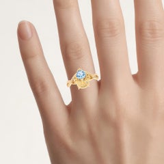 Blue Topaz Owl Ring 1.04 Carats Gold Plated Silver
