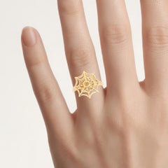 Citrine Spider Web Ring 0.08 Carats Gold Plated Silver