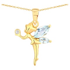 Blue Topaz Fairy Pendant With White Topaz 0.76 Carats Gold Plated Silver