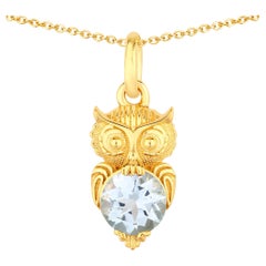 Blue Topaz Owl Pendant 1.04 Carats Gold Plated Silver