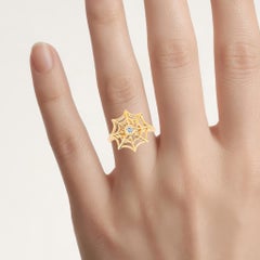 Aquamarine Spider Web Ring 0.08 Carats Gold Plated Silver