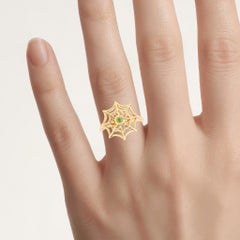 Peridot Spider Web Ring 0.08 Carats Gold Plated Silver