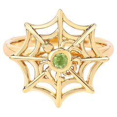Peridot Spider Web Ring 0.08 Carats Gold Plated Silver