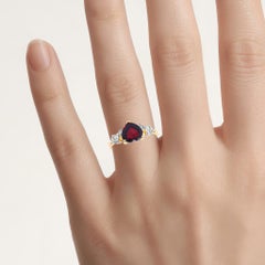 Garnet Bat Ring With White Topaz 2.26 Carats Gold Plated Silver