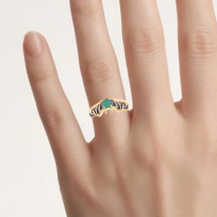 Emerald Bat Ring 0.22 Carats Gold Plated Silver
