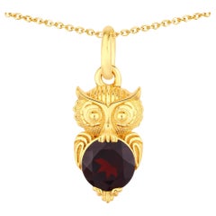 Garnet Owl Pendant 0.98 Carats Gold Plated Silver