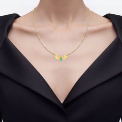 Emerald Bat Necklace With Black Spinel 1.06 Carats Gold Plated Silver