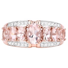 Morganite Ring With Diamonds 2.1 Carats Gold Plated Silver