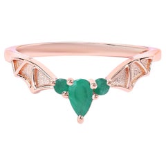 Emerald Bat Ring 0.26 Carats Gold Plated Silver