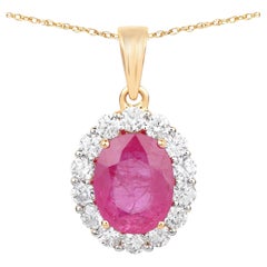 Ruby Pendant With Diamonds 2.52 Carats 18K Yellow Gold