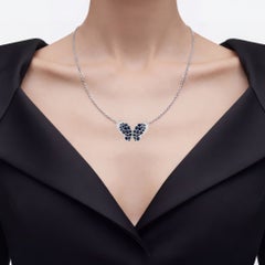 Blue Sapphire Butterfly Pendant With White Zircon 3.76 Carats Sterling Silver