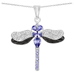 Tanzanite Dragonfly Pendant With White Zircon 1.9 Carats Sterling Silver