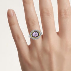 Amethyst Ring With White Topaz 4.35 Carats Gold Plated Silver