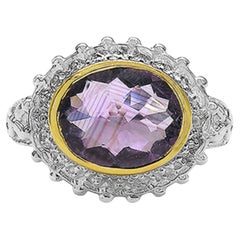 Amethyst Ring With White Topaz 4.35 Carats Gold Plated Silver