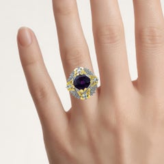 Amethyst Butterfly Ring With Blue Topaz and Diamonds 3.85 Carats Sterling Silver