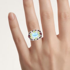 Natural Mixed Gemstones Ring 5.32 Carats Sterling Silver