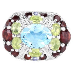 Natural Mixed Gemstones Ring 5.32 Carats Sterling Silver