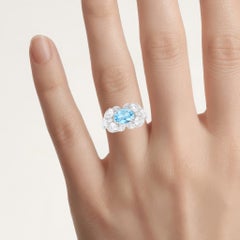 Anello con topazio blu e zircone bianco da 3.14 carati, argento sterling