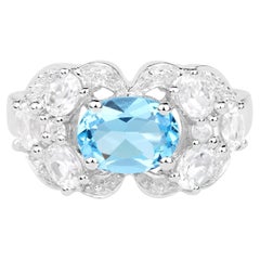 Anello con topazio blu e zircone bianco da 3.14 carati, argento sterling