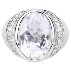 Crystal Quartz Ring With Diamonds 5.34 Carats Sterling Silver