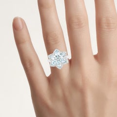 Aquamarine Flower Ring With White Zircon 2.82 Carats Sterling Silver