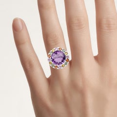 Amethyst Ring With Multicolor Sapphire 10.1 Carats Sterling Silver