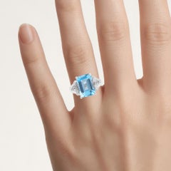 Swiss Blue Topaz Ring 8.88 Carats Sterling Silver