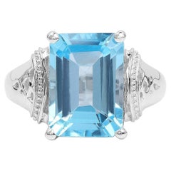 Swiss Blue Topaz Ring 8.88 Carats Sterling Silver