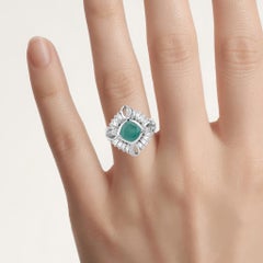 Emerald Ring With White Topaz and Diamonds 2.53 Carats Sterling Silver
