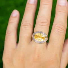 Natural Citrine Ring With Diamonds 4.58 Carats 14K Yellow Gold Plated Silver