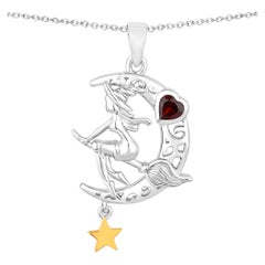 Garnet Flying Witch Pendant 0.3 Carats Sterling Silver