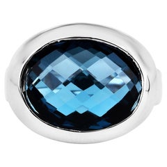 London Blue Topaz Ring 10.2 Carats Sterling Silver