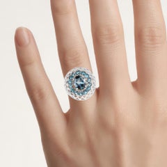 London Blue Topaz Ring 5.94 Carats Sterling Silver