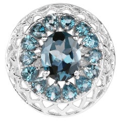 London Blue Topaz Ring 5.94 Carats Sterling Silver