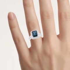 London Blue Topaz Ring With White Topaz 4.98 Carats Sterling Silver