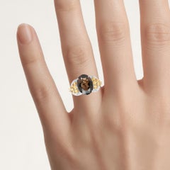 Smoky Quartz Ring With Citrine and White Topaz 9.7 Carats Sterling Silver