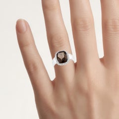 Smoky Quartz Ring With White Topaz 4.02 Carats Sterling Silver